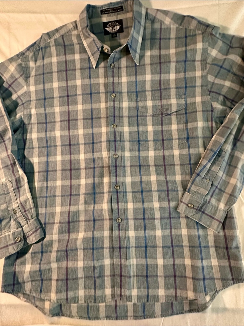 Dockers Men's Plaid Button-Down Shirt in Blue, Gray and Purple